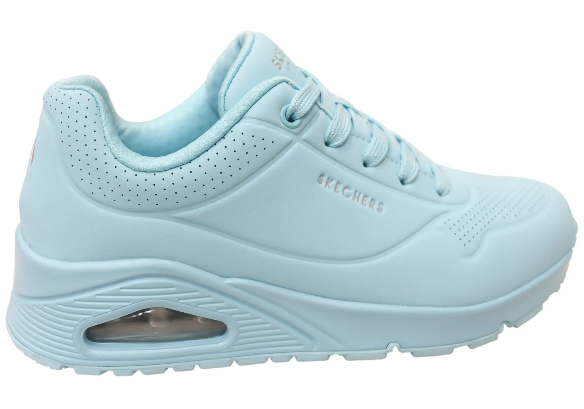 Skechers Womens Uno Stand On Air Memory Foam Shoes Light Blue
