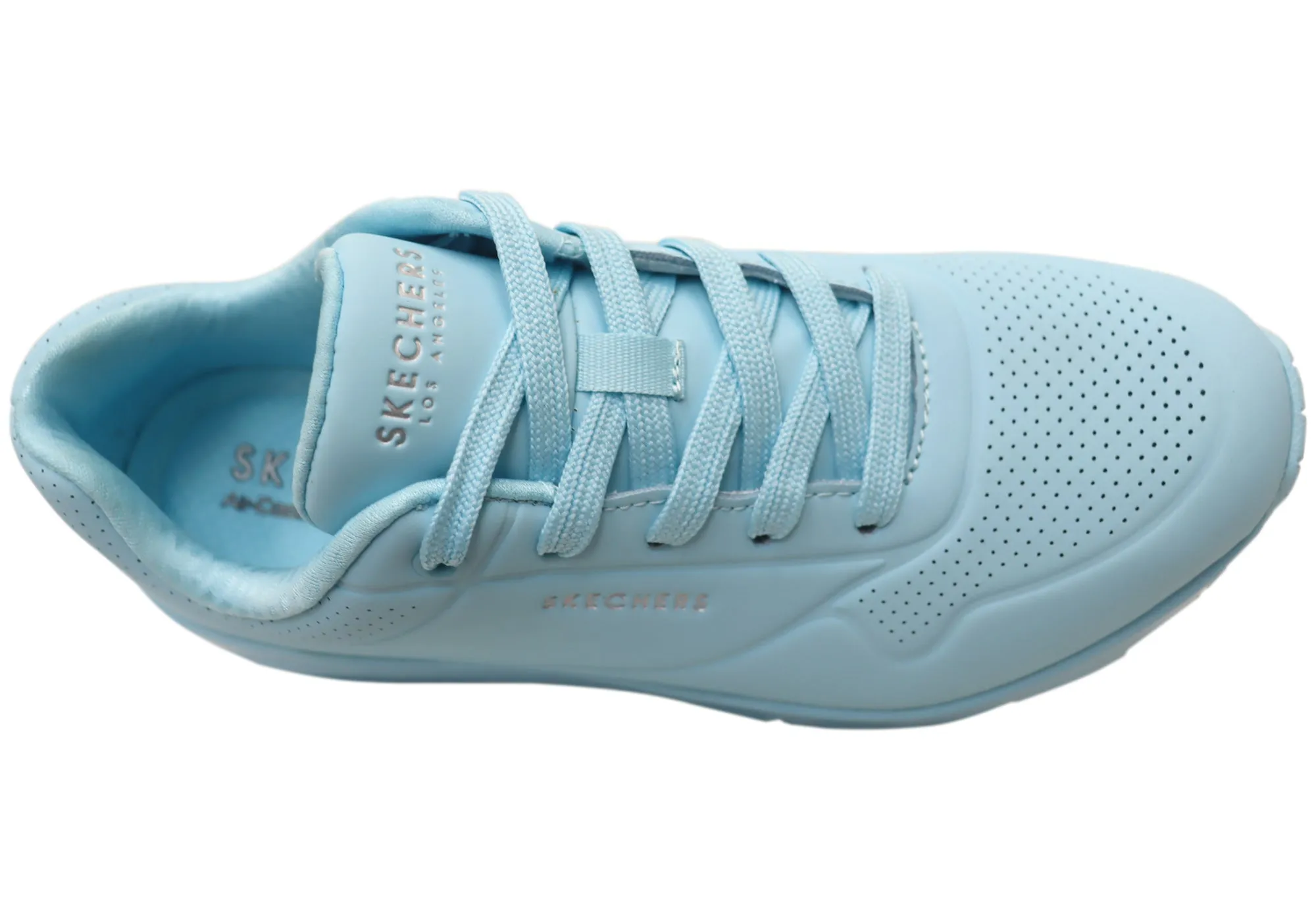 Skechers Womens Uno Stand On Air Memory Foam Shoes Light Blue