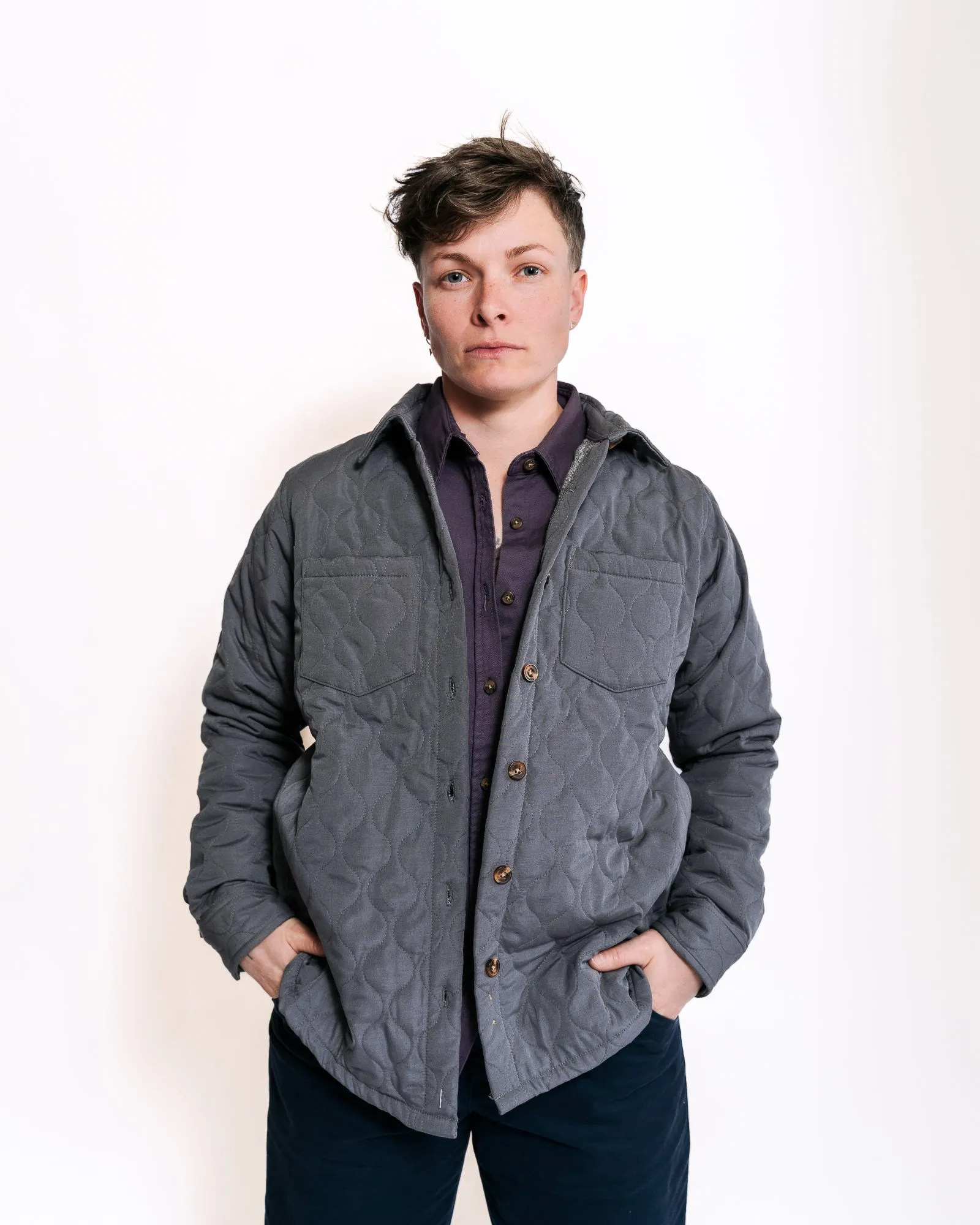 Slate Cotton Quilted Shacket