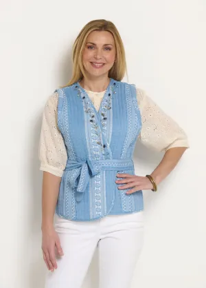 Sleeveless quilted jacket with rhinestone details