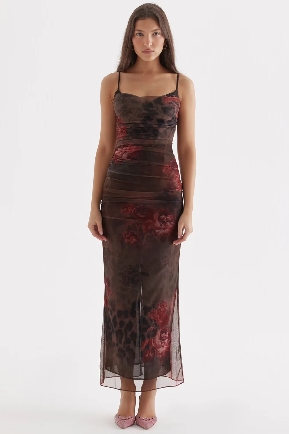 Slip Dress – Lace Trim & Ruched Sides – Elegant Evening Look