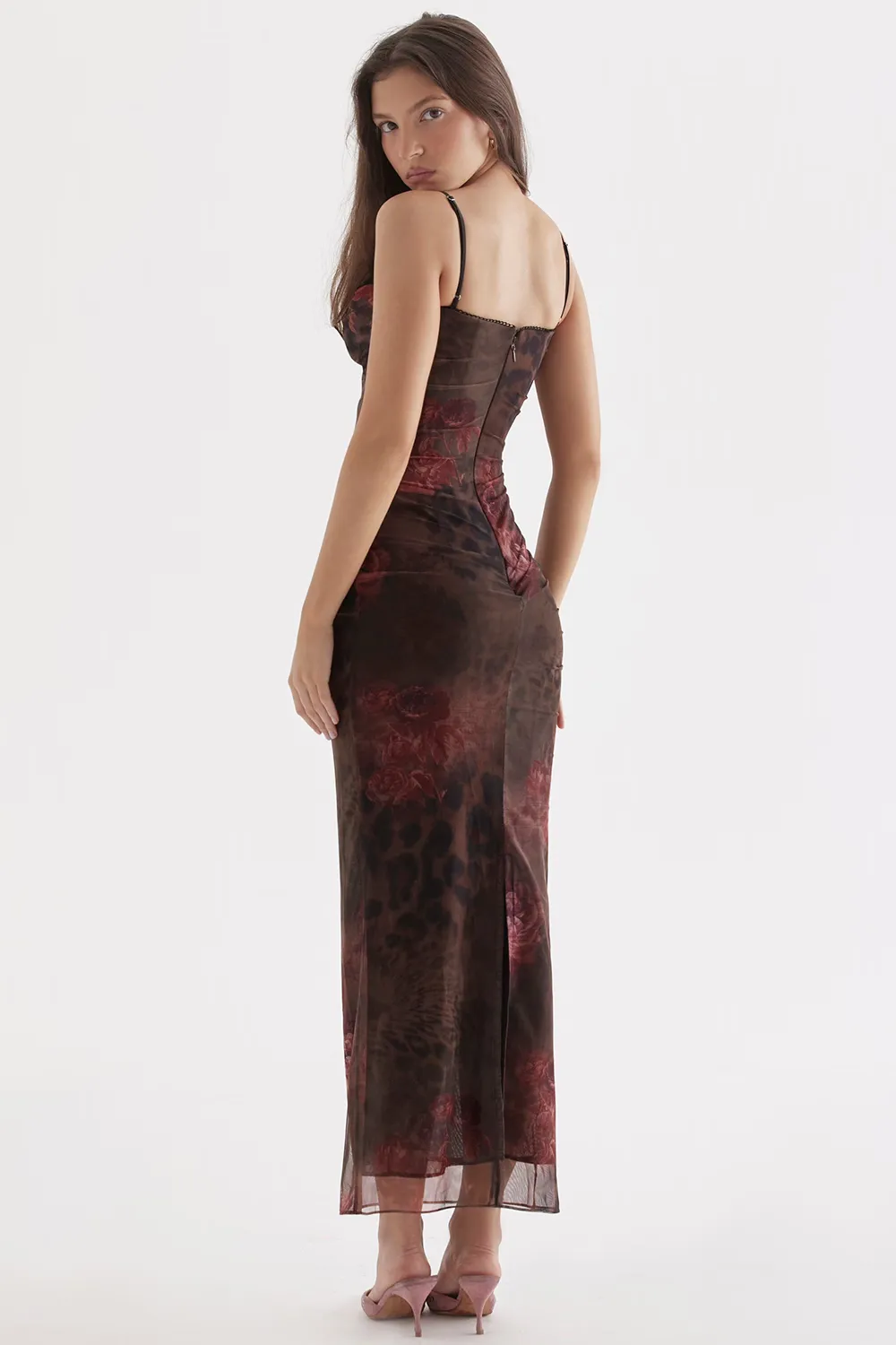 Slip Dress – Lace Trim & Ruched Sides – Elegant Evening Look