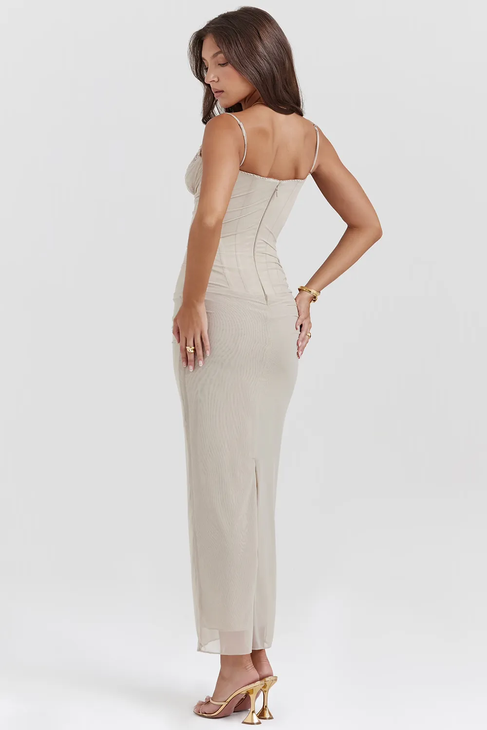 Slip Dress – Lace Trim & Ruched Sides – Elegant Evening Look