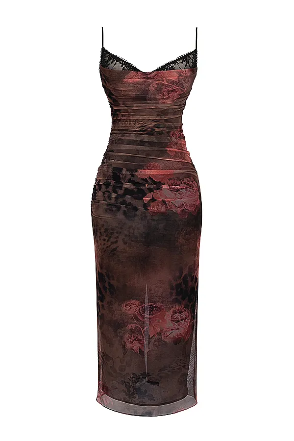 Slip Dress – Lace Trim & Ruched Sides – Elegant Evening Look
