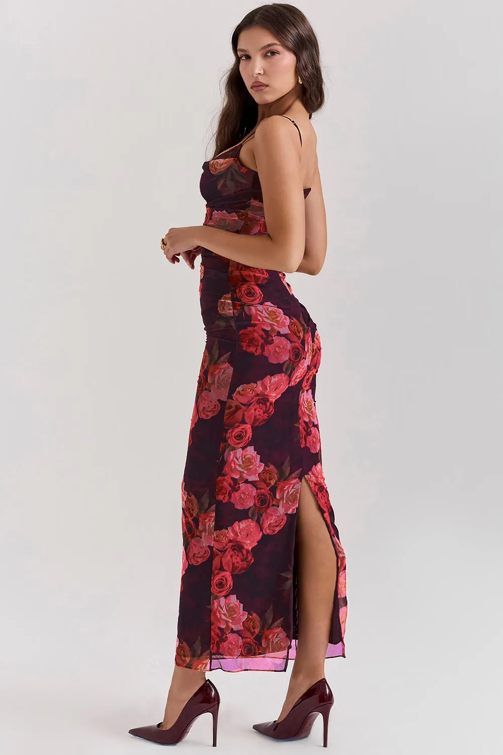 Slip Dress – Lace Trim & Ruched Sides – Elegant Evening Look