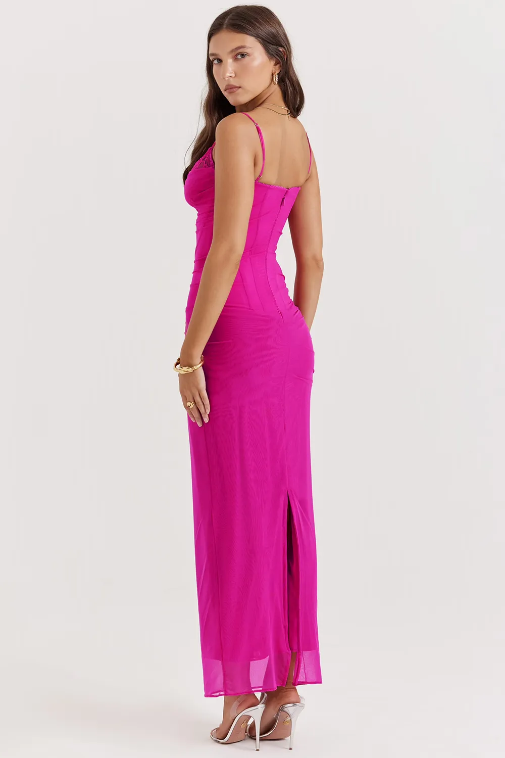 Slip Dress – Lace Trim & Ruched Sides – Elegant Evening Look