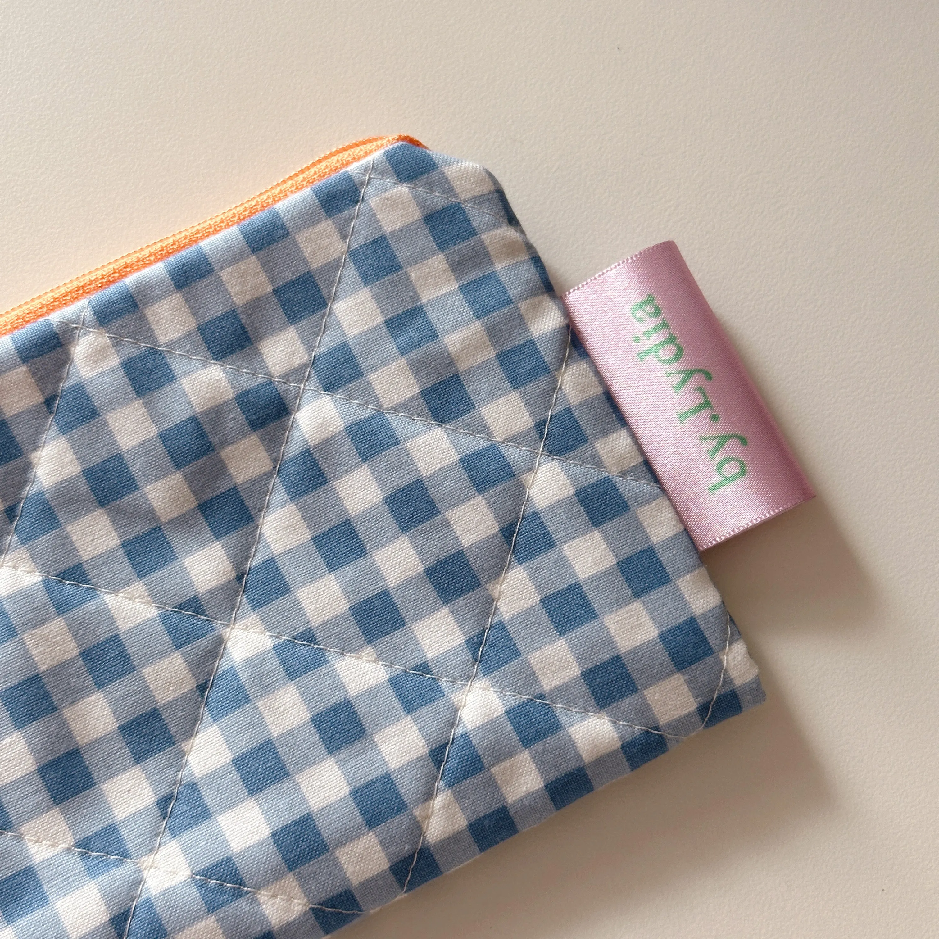 Small Flat Pouch - Blue Gingham