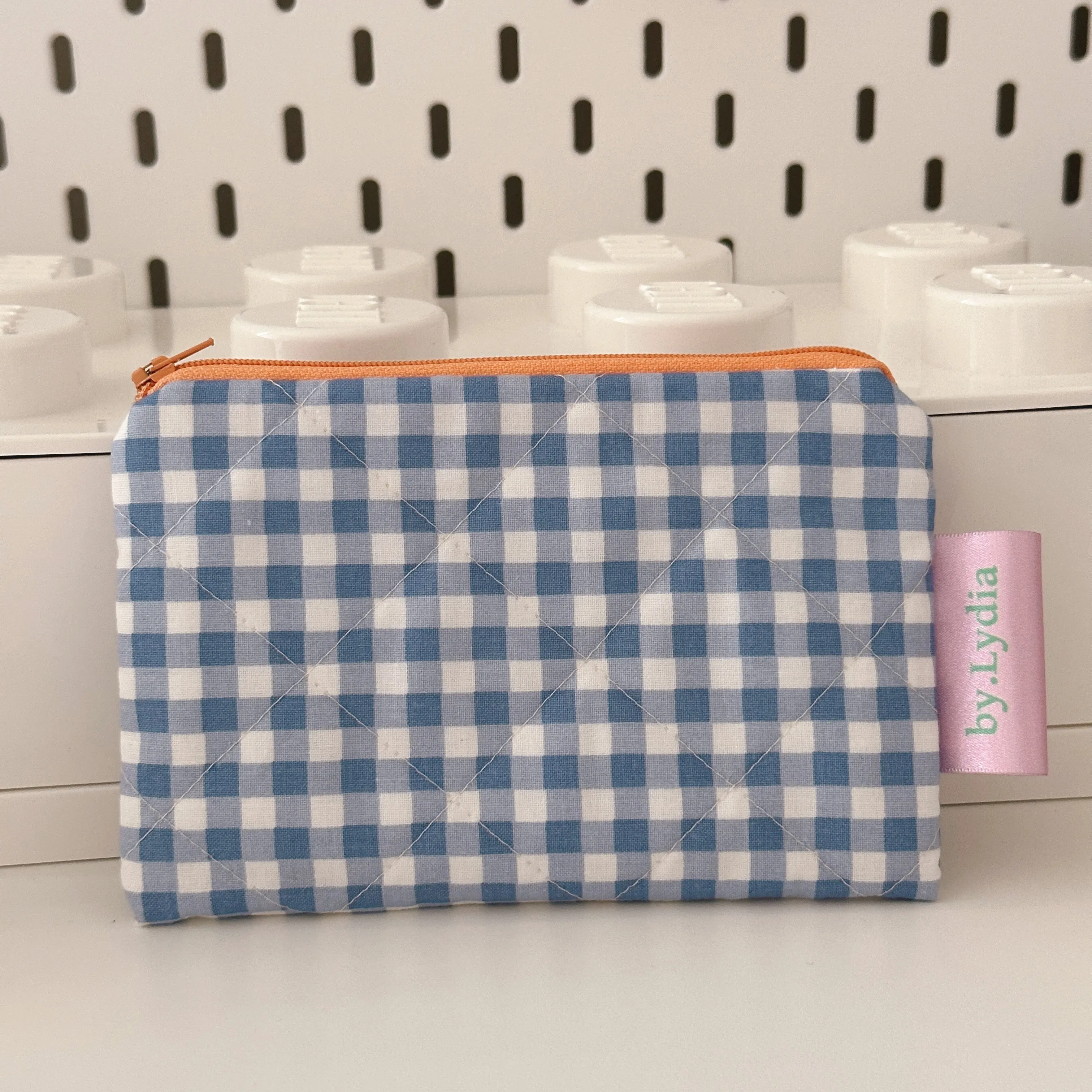 Small Flat Pouch - Blue Gingham