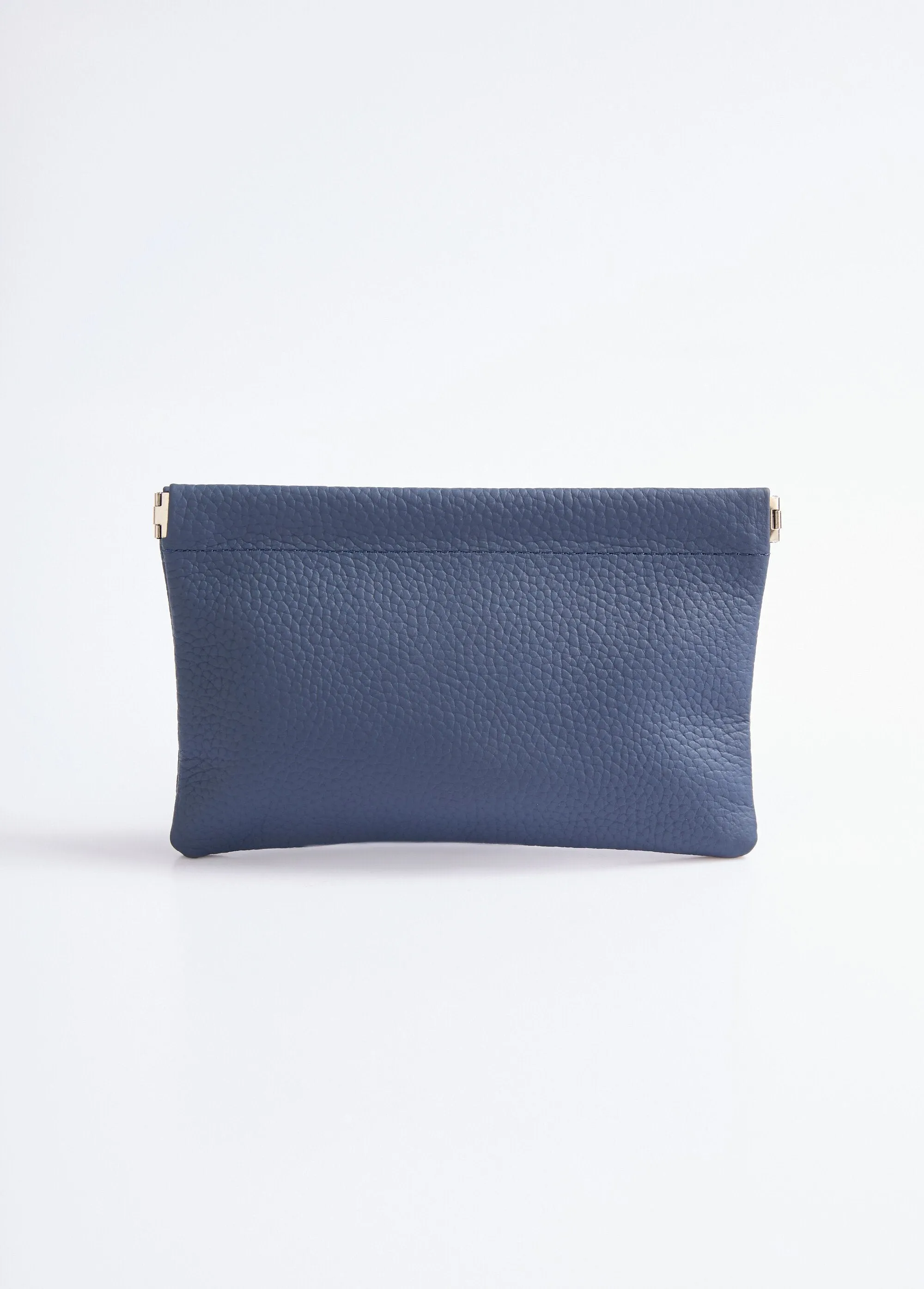 Small leather pouch with rigid closure