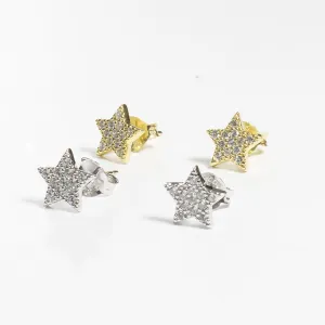 Small Star Shaped Pave Stud Earrings - Gold or Silver - Girls & Teens