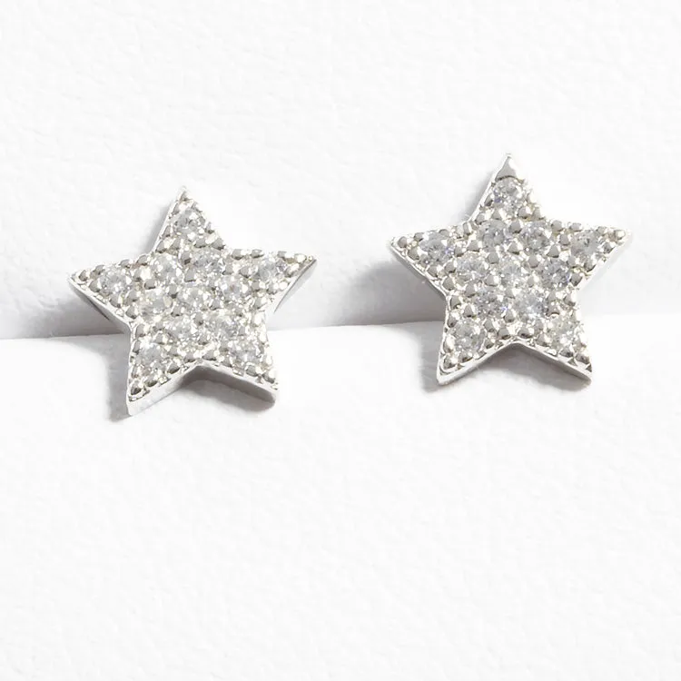 Small Star Shaped Pave Stud Earrings - Gold or Silver - Girls & Teens
