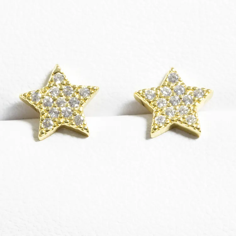 Small Star Shaped Pave Stud Earrings - Gold or Silver - Girls & Teens
