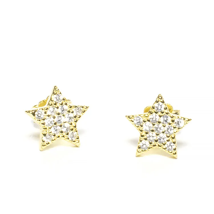 Small Star Shaped Pave Stud Earrings - Gold or Silver - Girls & Teens