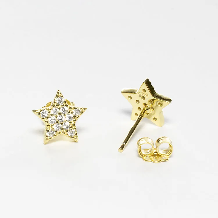 Small Star Shaped Pave Stud Earrings - Gold or Silver - Girls & Teens