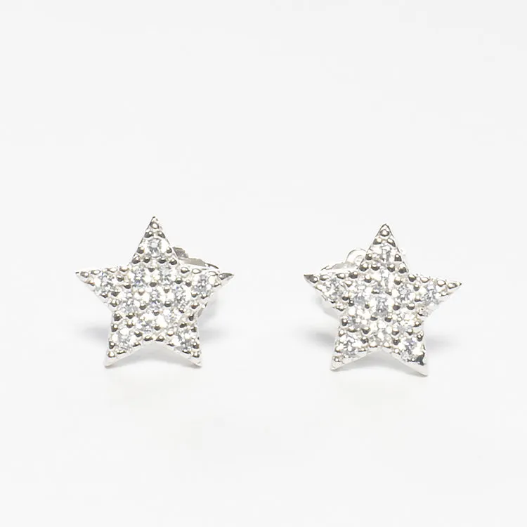 Small Star Shaped Pave Stud Earrings - Gold or Silver - Girls & Teens