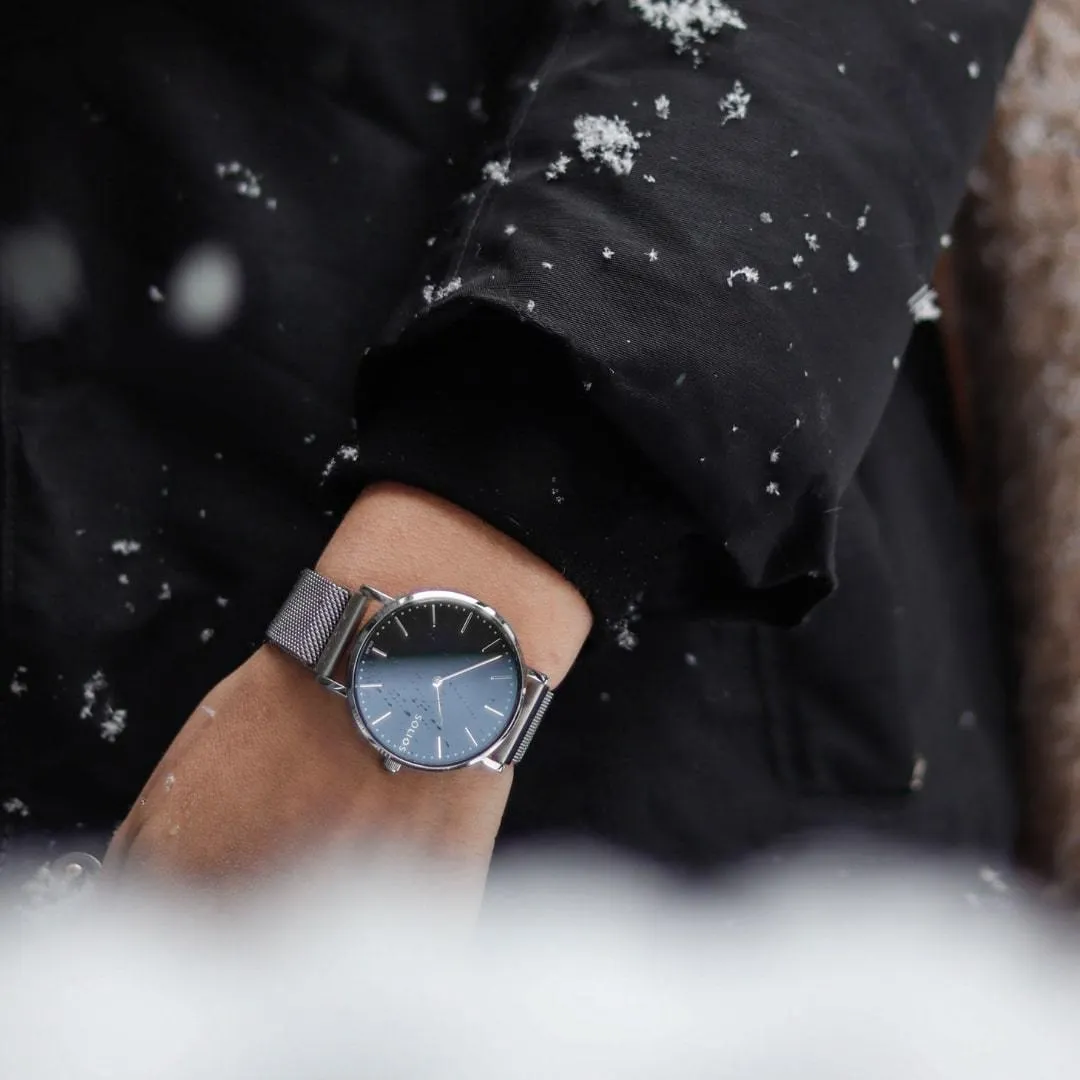 Solar Watch with Black & Silver Dial | Silver Mesh Strap