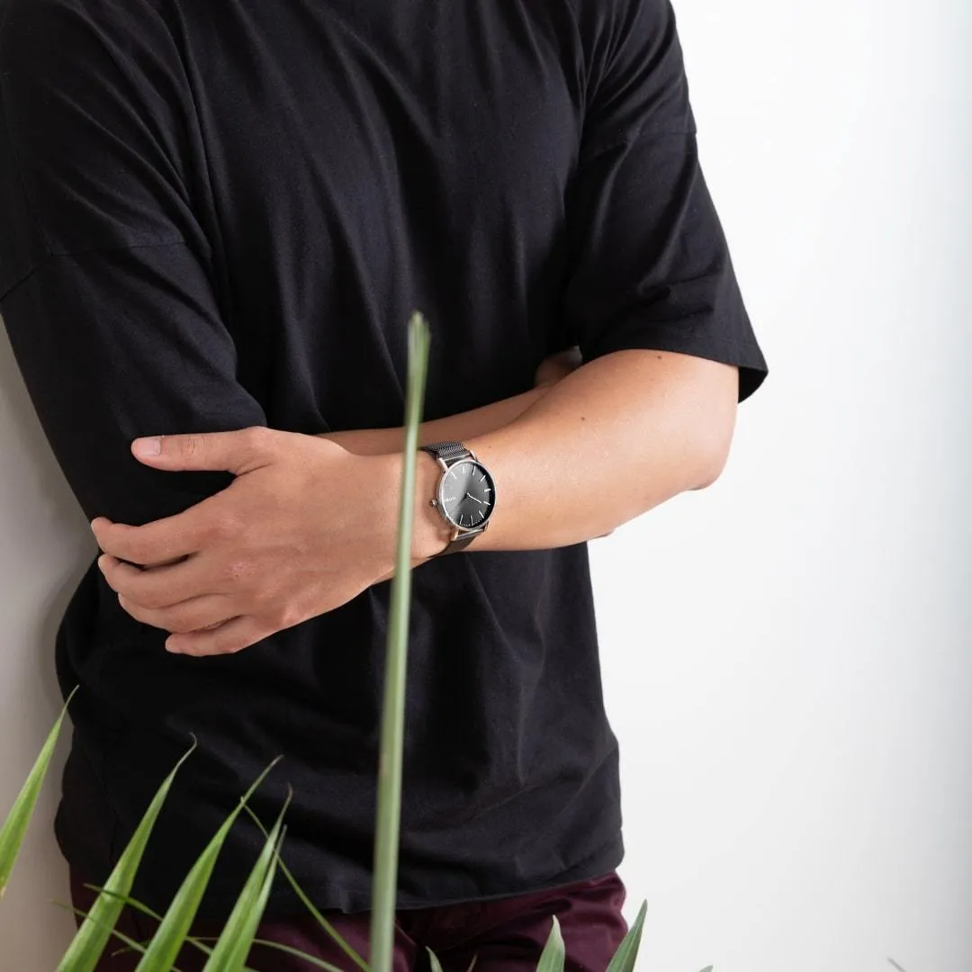 Solar Watch with Black & Silver Dial | Silver Mesh Strap