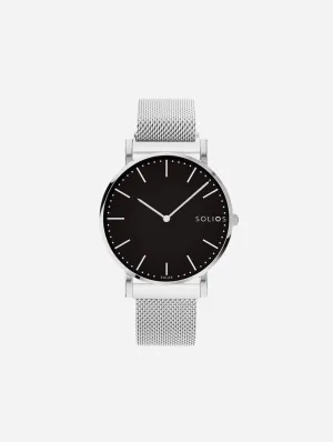 Solar Watch with Black & Silver Dial | Silver Mesh Strap