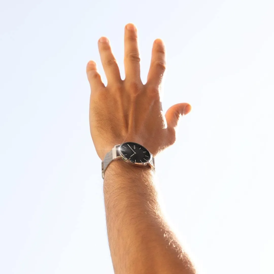 Solar Watch with Black & Silver Dial | Silver Mesh Strap
