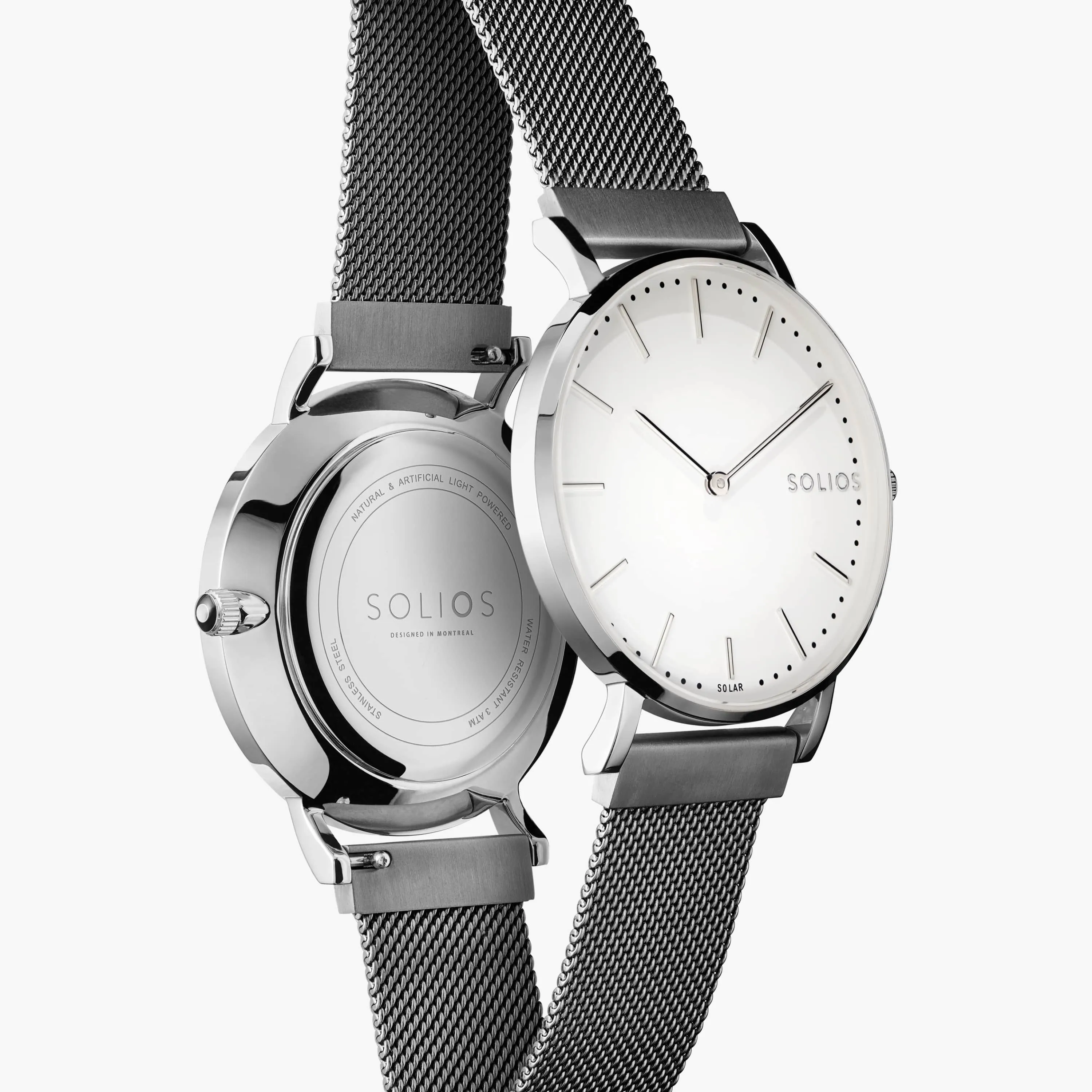 Solar Watch with White & Silver Dial | Grey Mesh Strap
