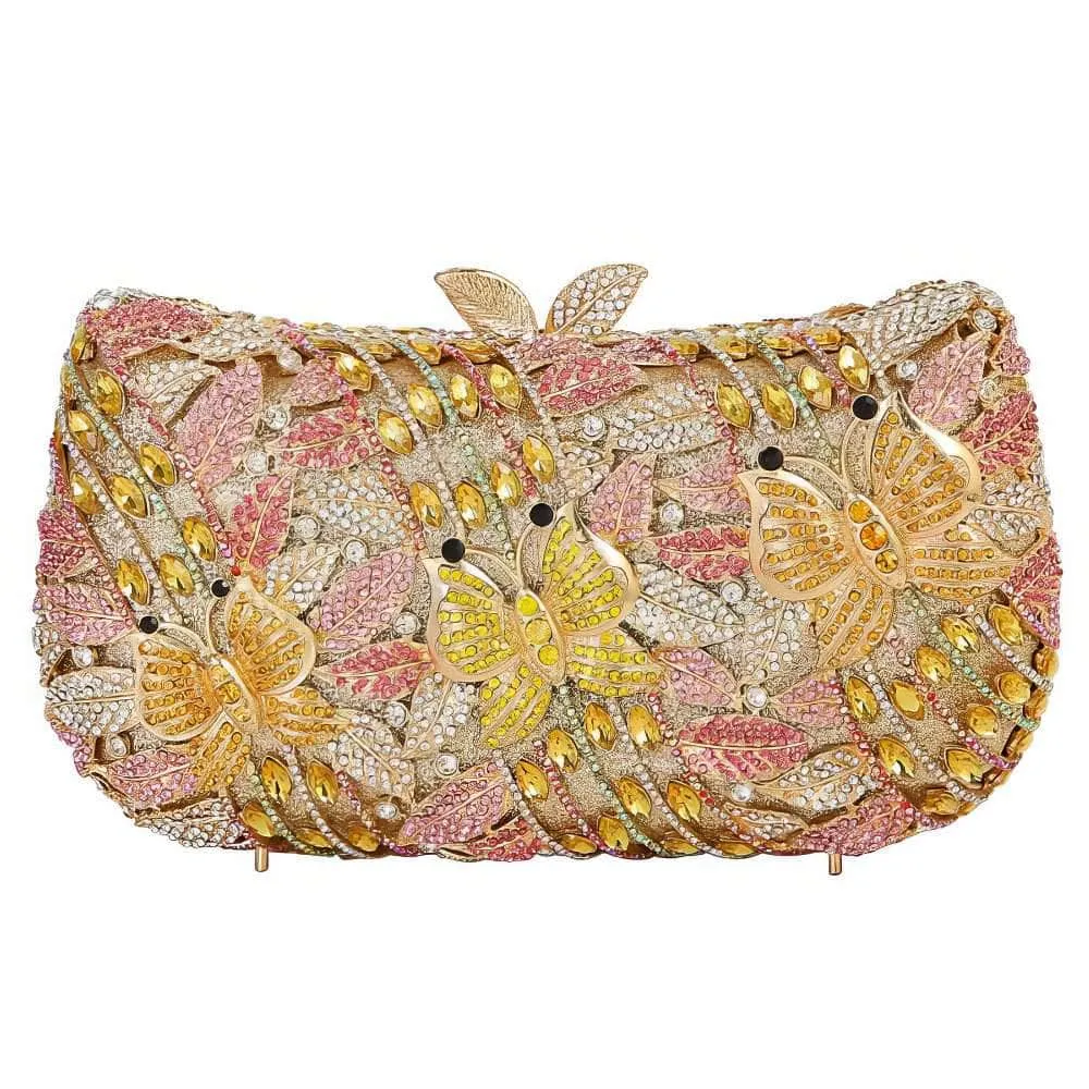 Sparkling Butterfly Floral Rhinestone Clutch Purse