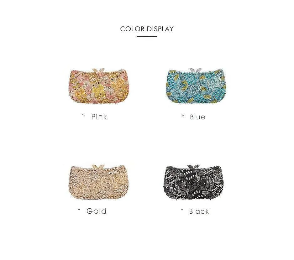 Sparkling Butterfly Floral Rhinestone Clutch Purse