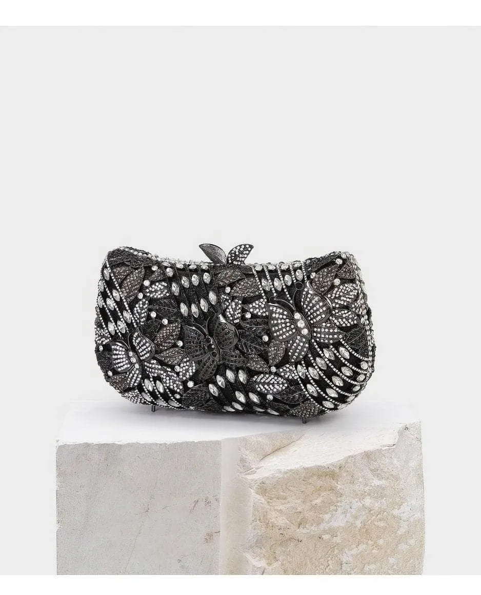 Sparkling Butterfly Floral Rhinestone Clutch Purse