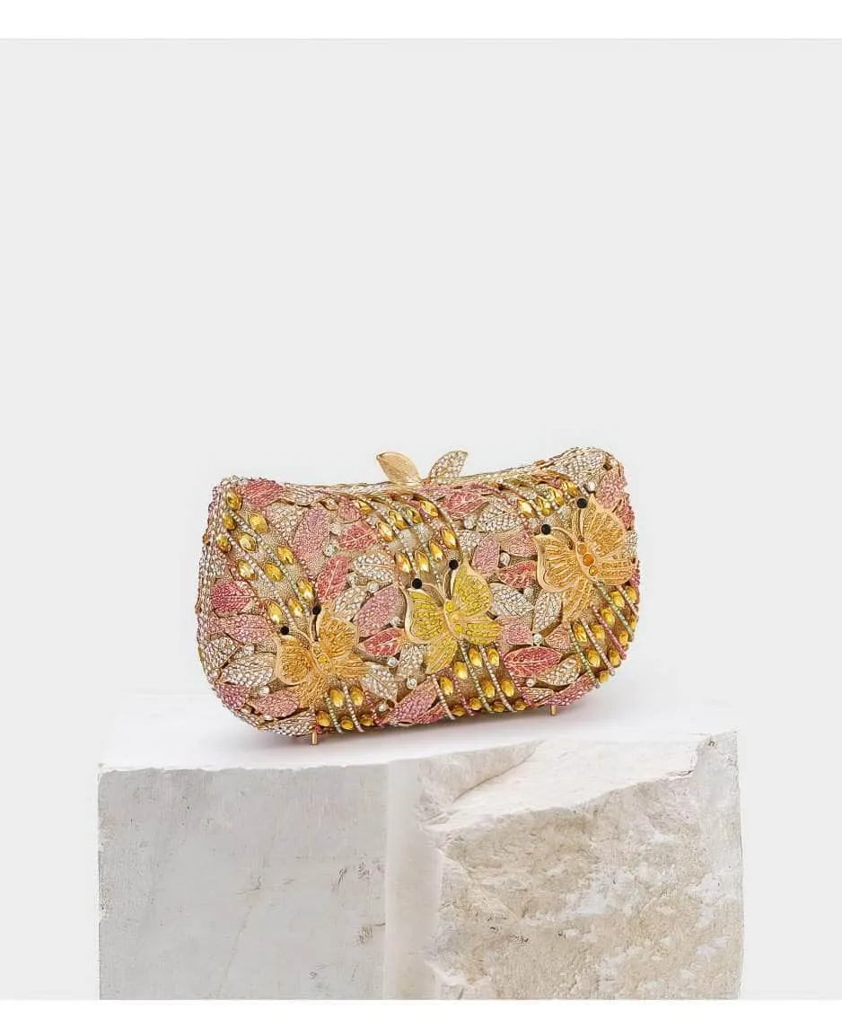 Sparkling Butterfly Floral Rhinestone Clutch Purse