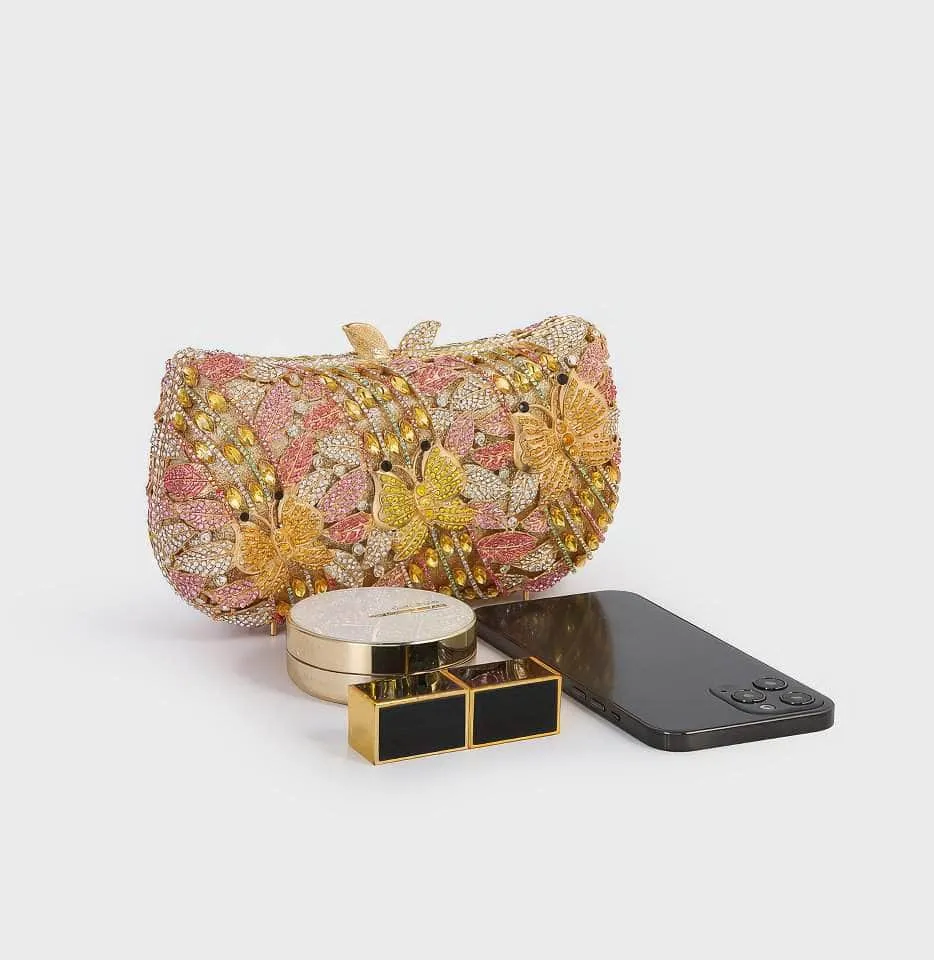 Sparkling Butterfly Floral Rhinestone Clutch Purse