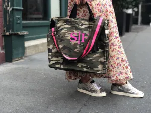 Split Letter Monogram Green Camo North South Bag with Stripe Strap