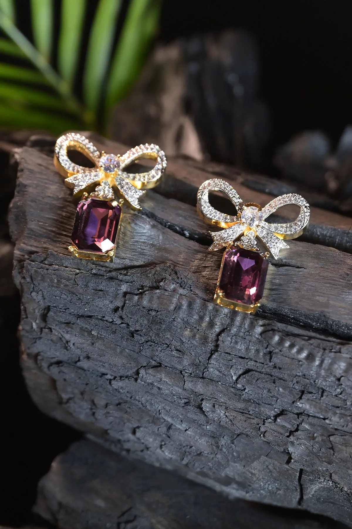 Squre Gemstone Bow Earrings