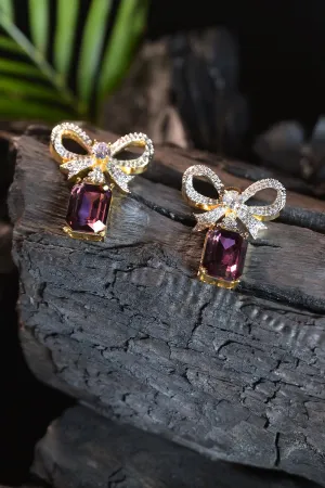 Squre Gemstone Bow Earrings
