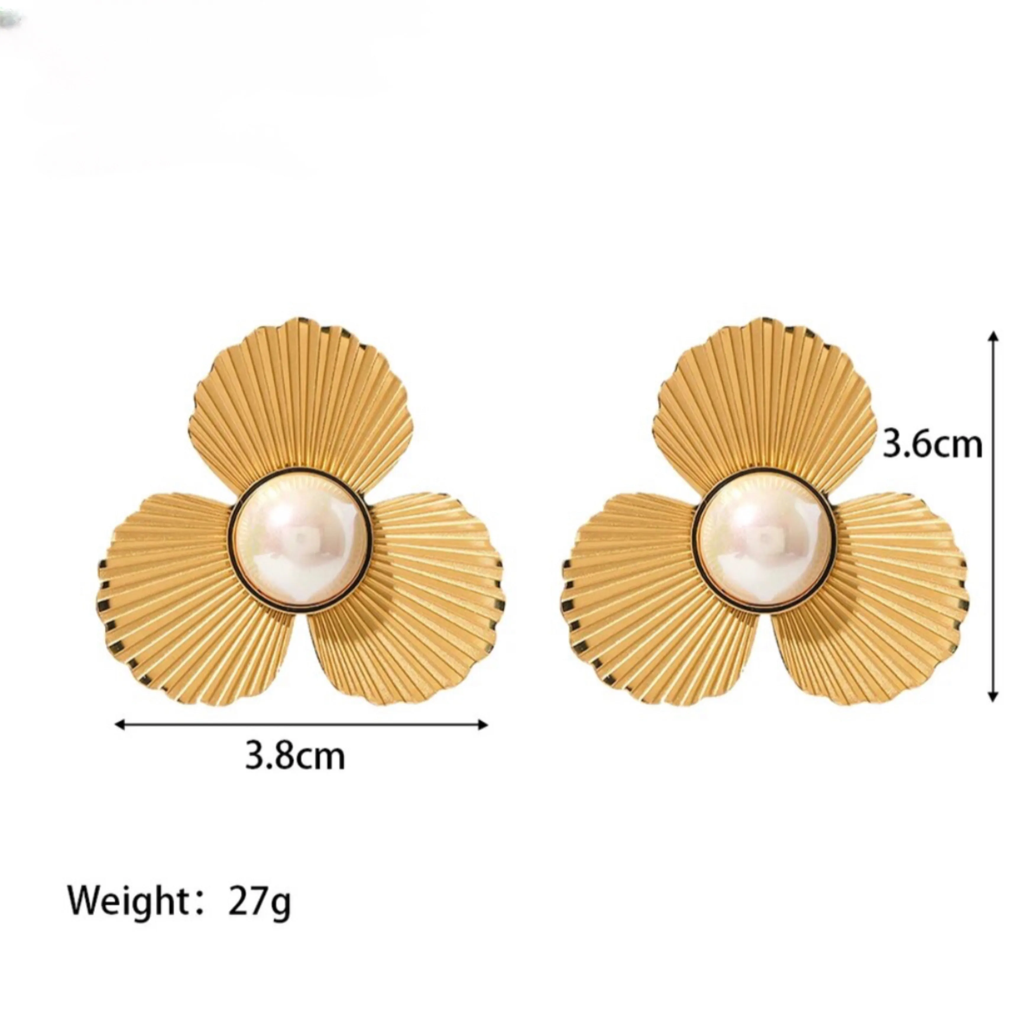 Stainless Steel Trendy Big Flower Stud Earrings - 18K Gold Plated