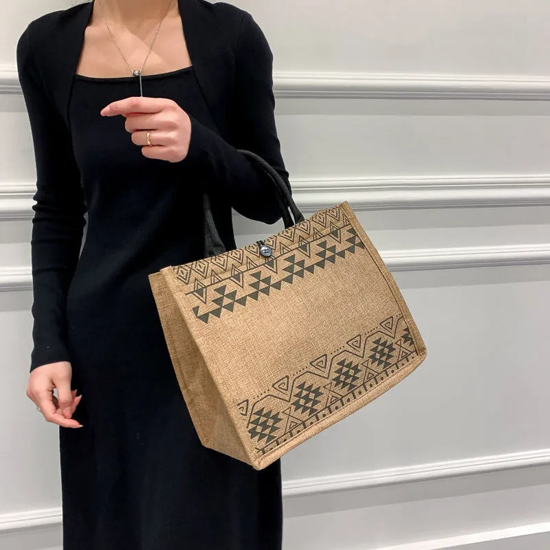 STOREXQ Factory Wholesale Bags for Women  New Online Influencer Fashion Ethnic Print Simple Large Capacity Linen Handbag