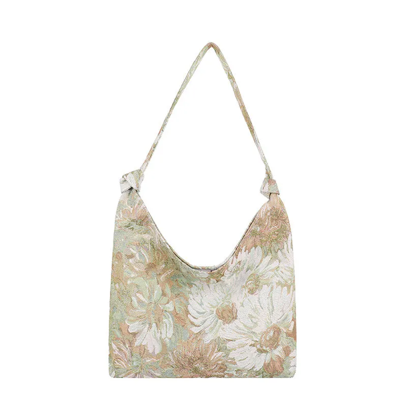 STOREXQ Foreign Trade Large Capacity Women Bags  Simplicity Canvas Bag Oil Painting Ethnic Style Shoulder Bag Tote Portable Bucket Bag