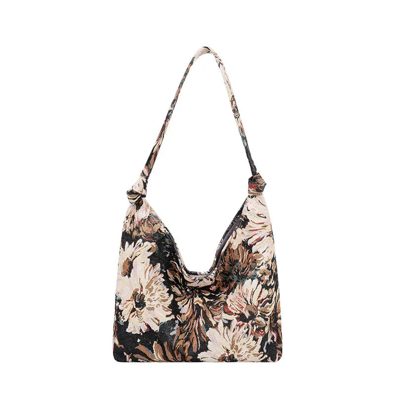 STOREXQ Foreign Trade Large Capacity Women Bags  Simplicity Canvas Bag Oil Painting Ethnic Style Shoulder Bag Tote Portable Bucket Bag