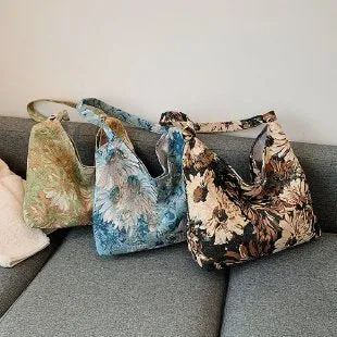 STOREXQ Foreign Trade Large Capacity Women Bags  Simplicity Canvas Bag Oil Painting Ethnic Style Shoulder Bag Tote Portable Bucket Bag