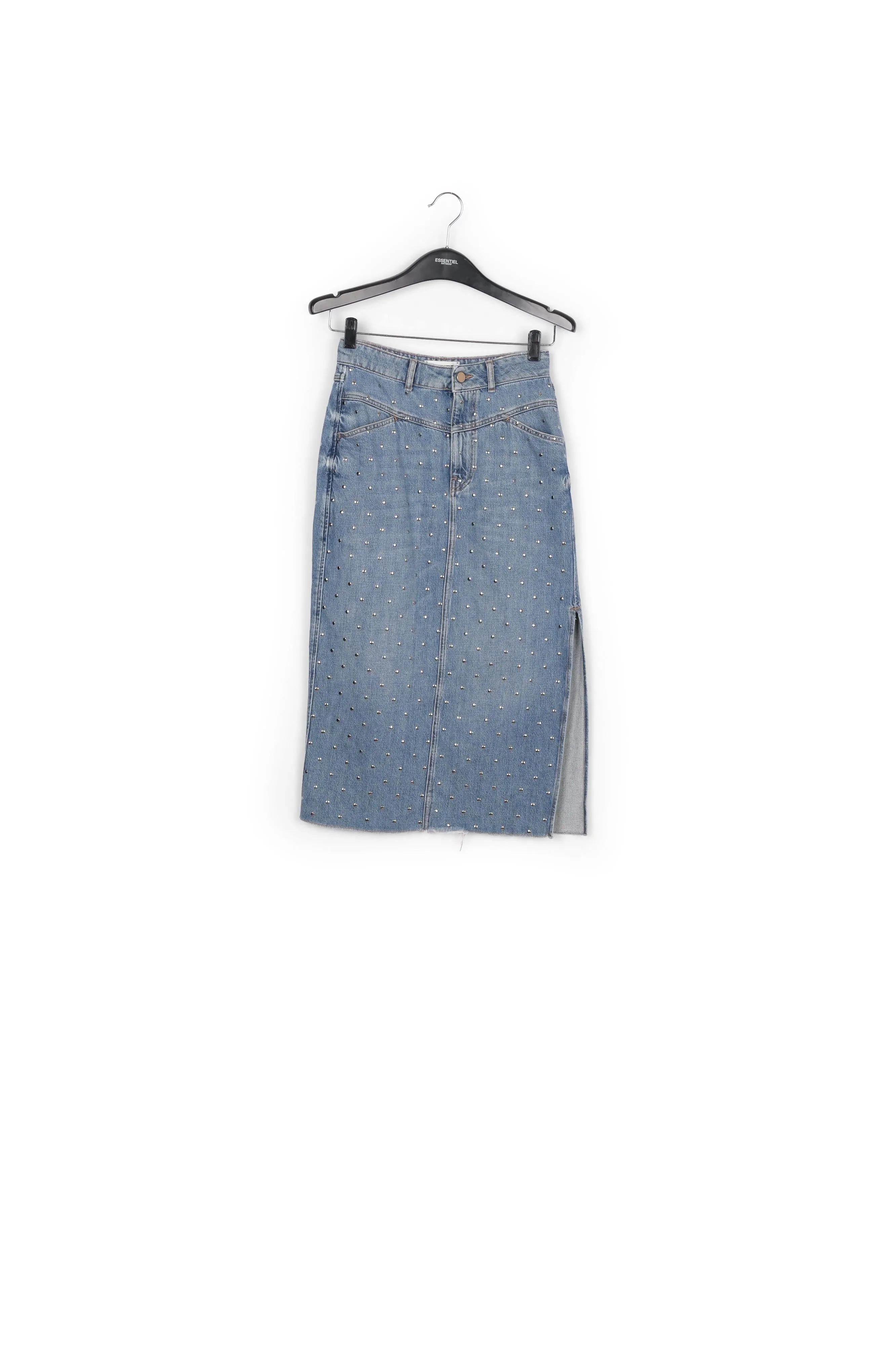 Studded denim pencil skirt