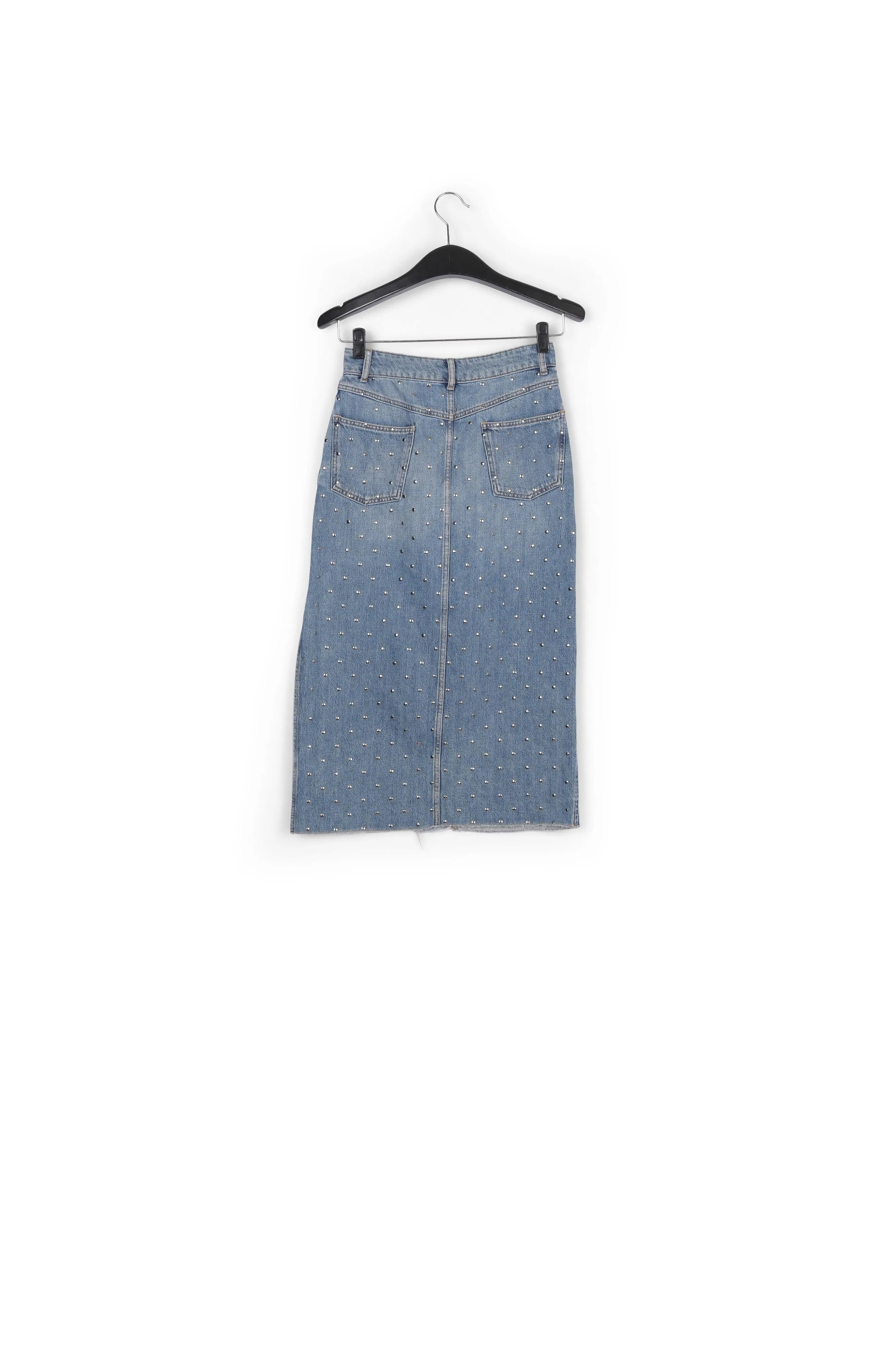 Studded denim pencil skirt