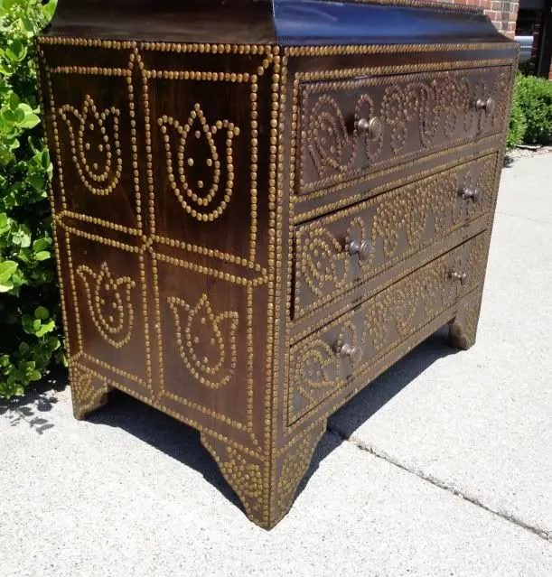 Studded Peruvian Mahogany Wood Chest