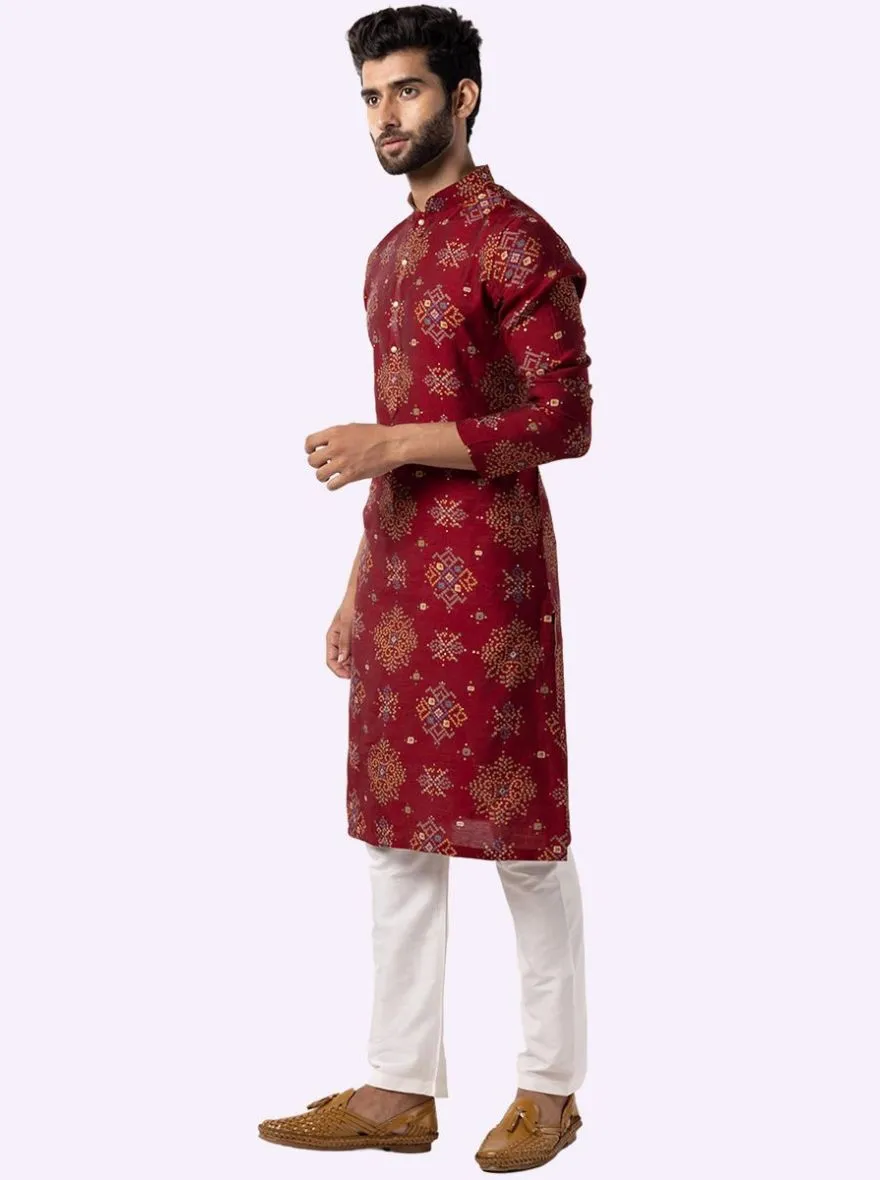 Stylish Maroon Printed Kurta | The Kurta Company