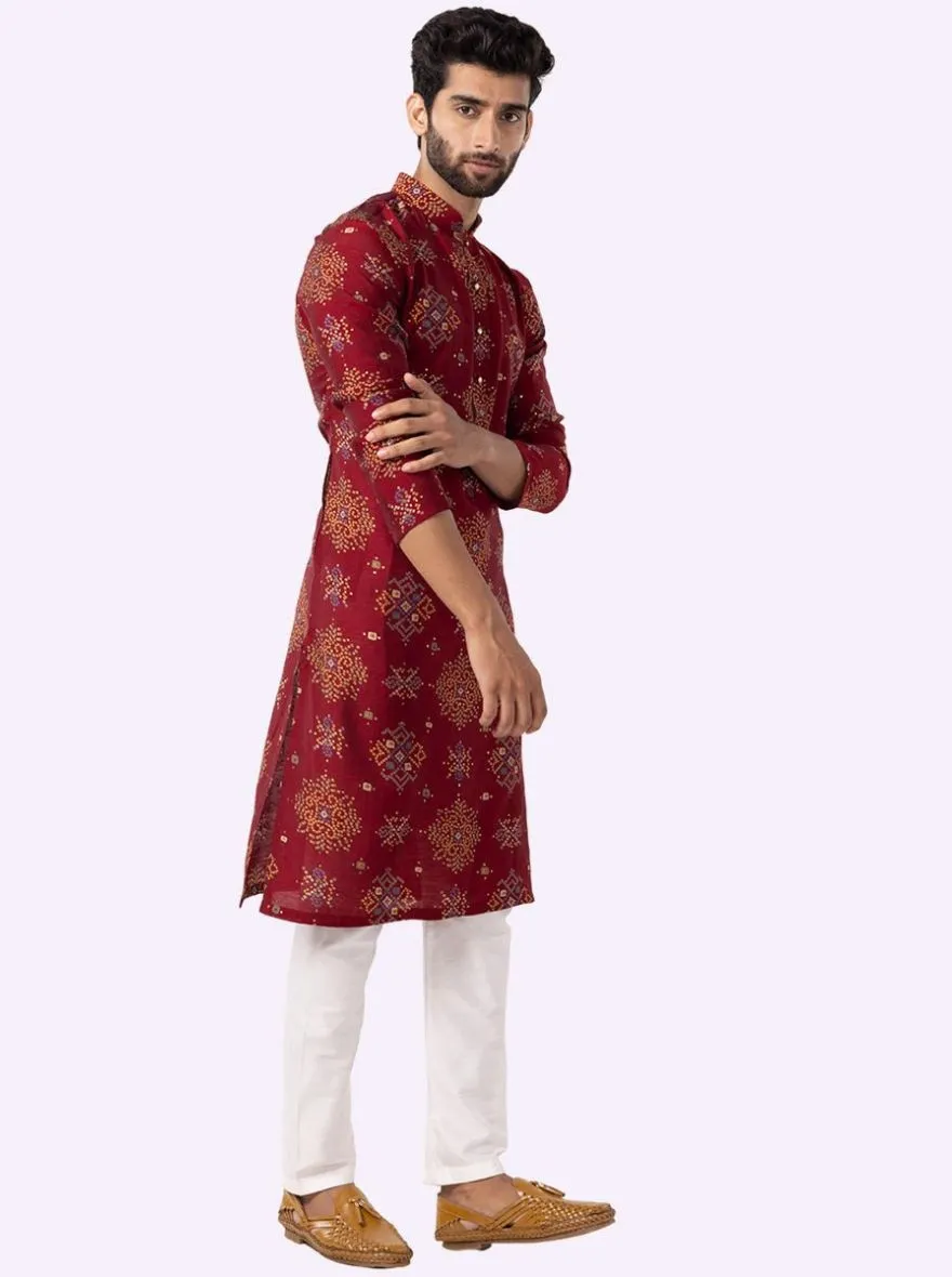 Stylish Maroon Printed Kurta | The Kurta Company