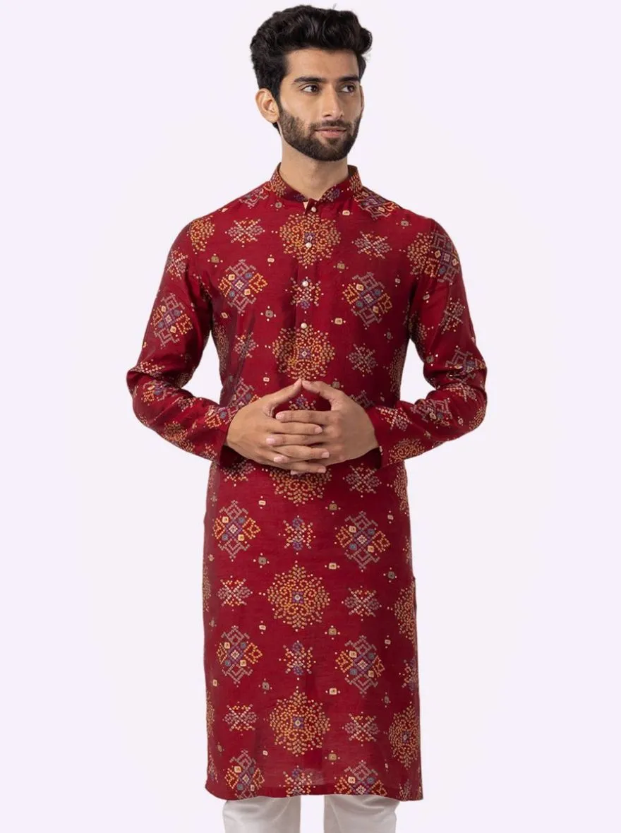 Stylish Maroon Printed Kurta | The Kurta Company