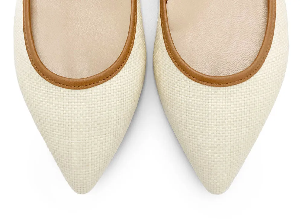 Summer Mary Jane Ballet Flats in Beige Raffia with Leather Strap