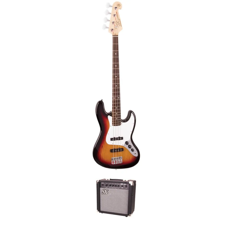 SX SB1SKB J-Bass Guitar Pack (3-Tone Sunburst)