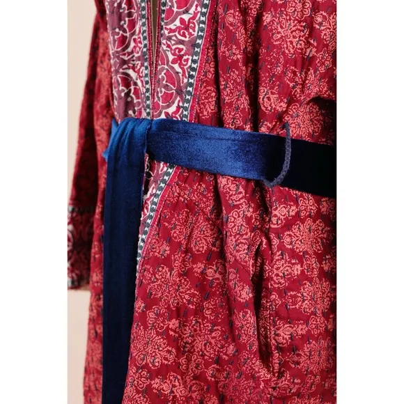 Sz XS/S Sundance Cascade Ridge Red Quilted Cotton Demask Kimono Robe GUC