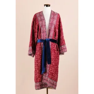 Sz XS/S Sundance Cascade Ridge Red Quilted Cotton Demask Kimono Robe GUC