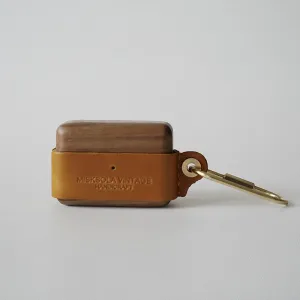 Tan Wood Leather AirPods 1,2 Case with Clip Strap Leather Pro AirPods Case Airpod Case Cover