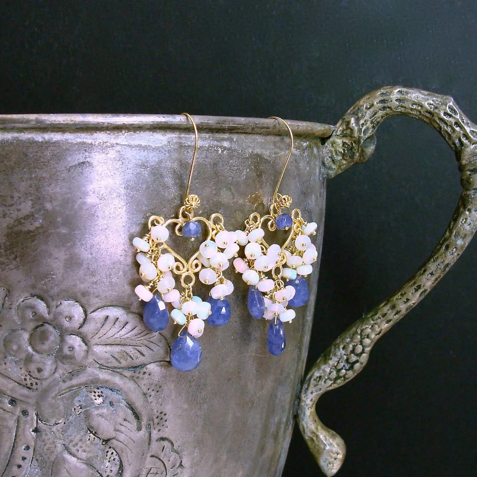 Tanzanite Opal Cluster Chandelier Earrings - Laudine Earrings