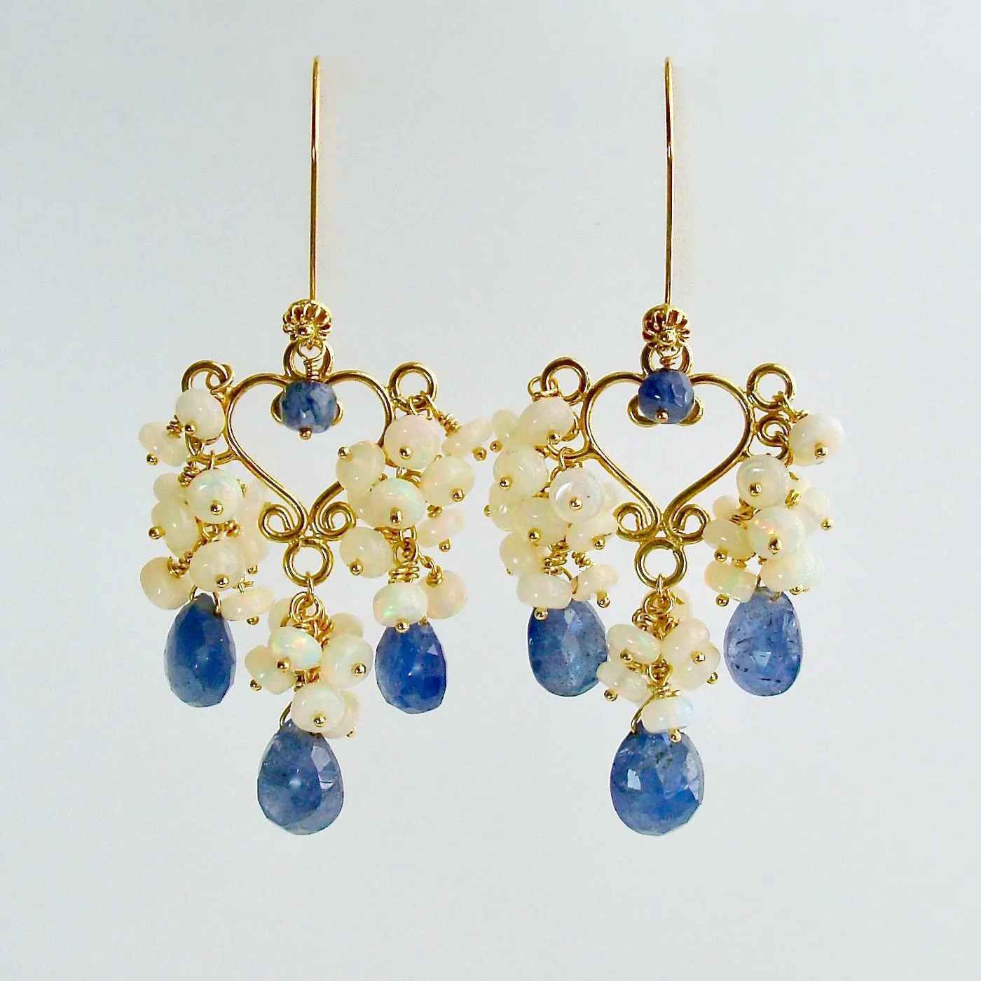 Tanzanite Opal Cluster Chandelier Earrings - Laudine Earrings